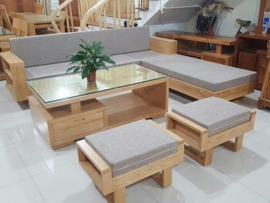Mẫu Sofa gỗ phòng khách chung cư
